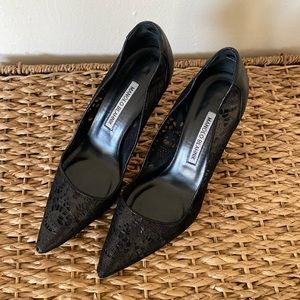 Manolo Blahnik Black Leather D’Orsay Pump - Size 38.5